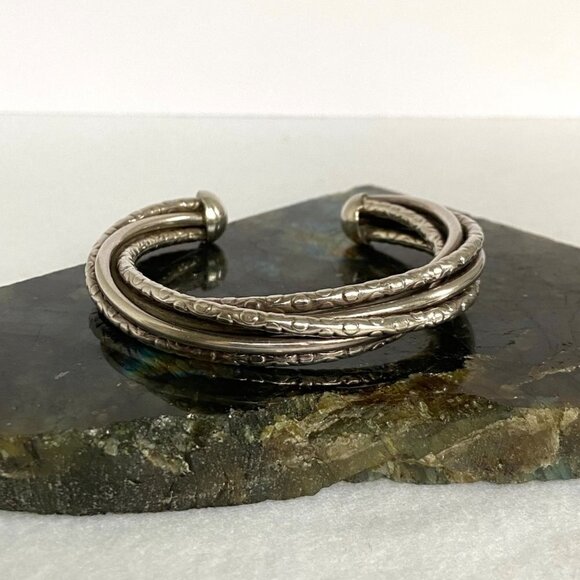 Sterling Silver 925 Heavy Chunky Twisted 5 Band Woven Cuff Bracelet Sz 6.5" 40g - Picture 2 of 16